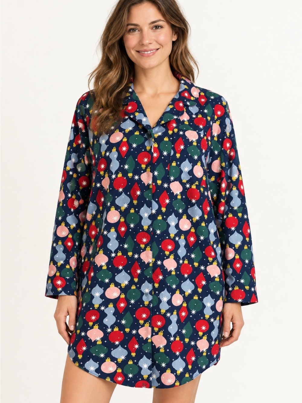 Hanna Andersson Women’s L Christmas Ornament Flannel Nightshirt Pajama Top
